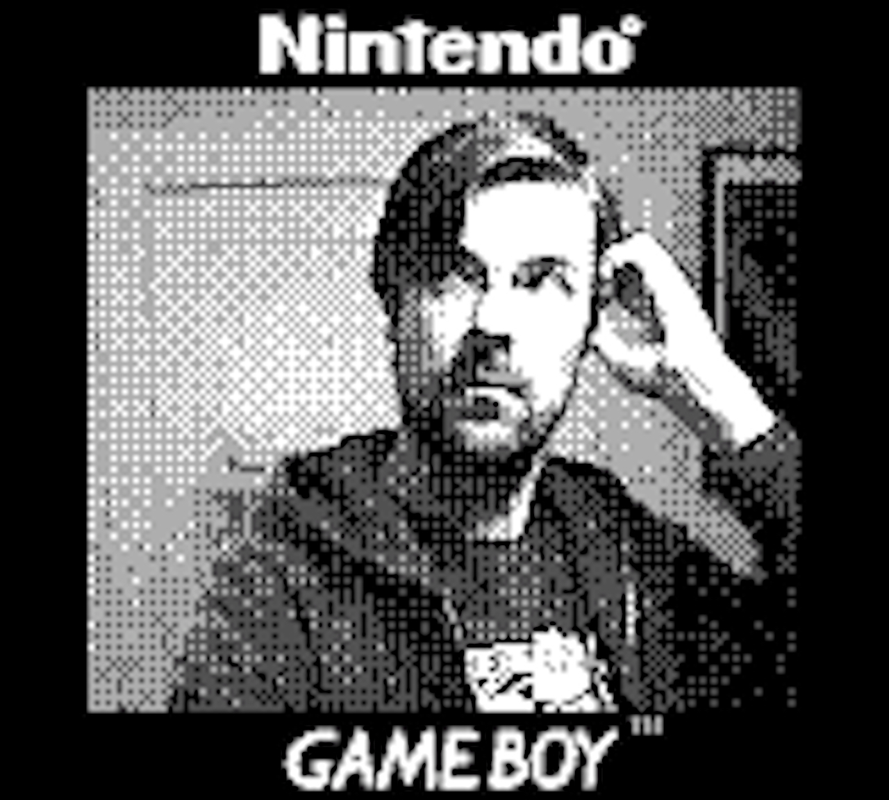 low res black and white image of me, bnys, taken with a game boy camera